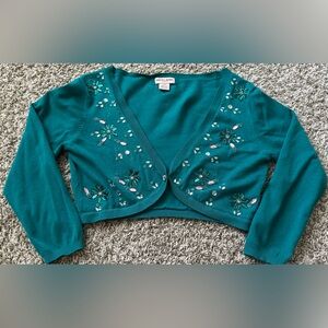 VTG Guess Jeans Teal Beaded Jewel Cardigan Sweater - Women's Large Y2K Boho